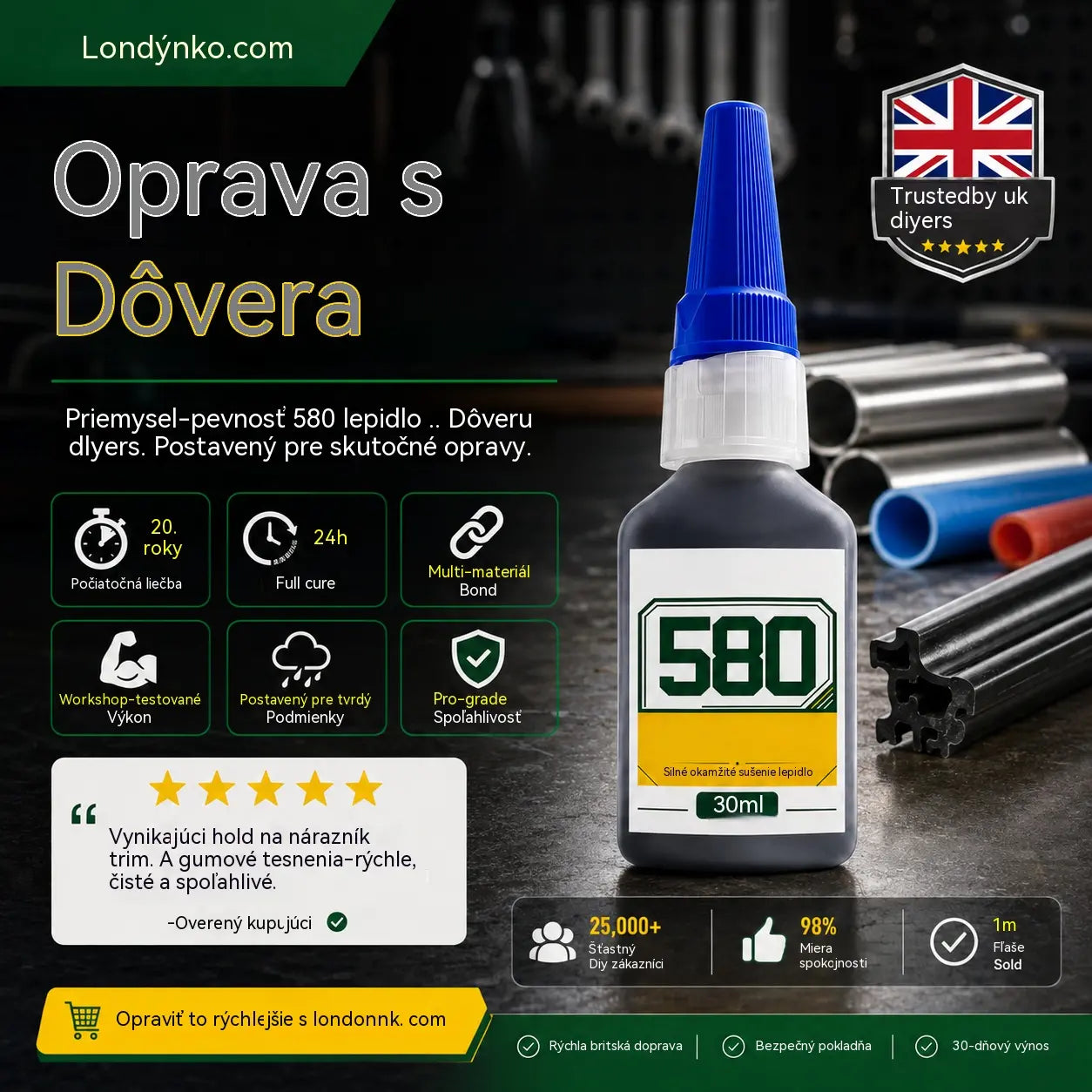 【5-dielna sada】🛠️ Okamžité lepidlo – lepí kov, plast a gumu. Vytvrdne za 20 sekúnd, odolné voči poveternostným vplyvom a nárazom. 30 ml. -50%! 🔧✨