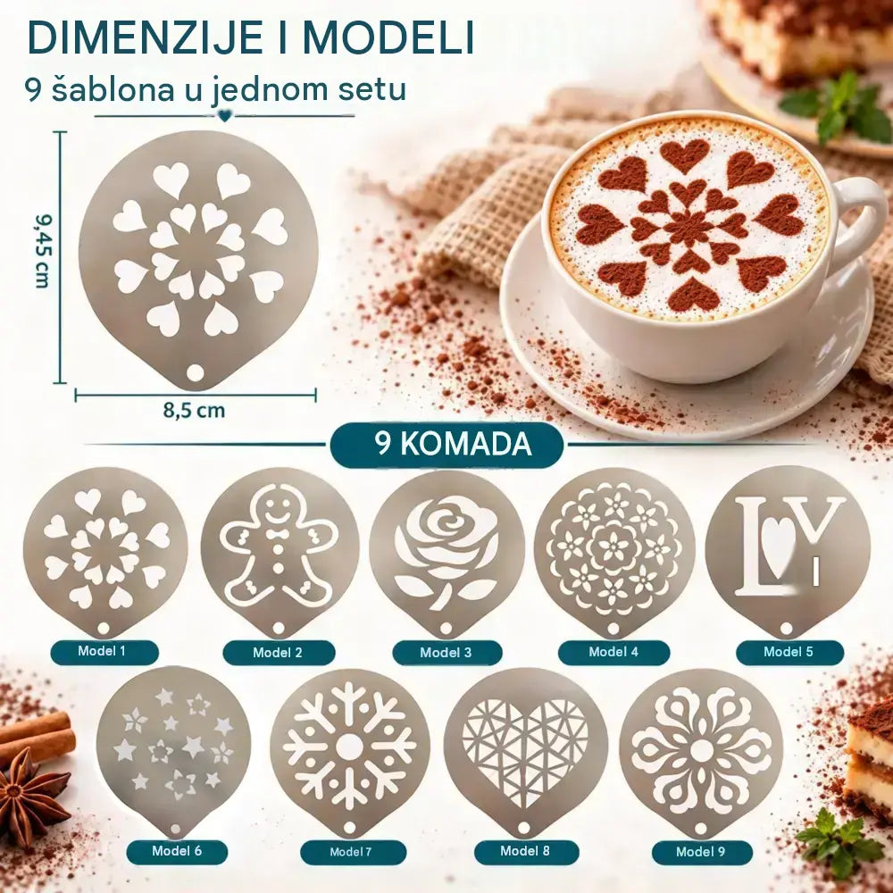 9 komad 23 EURO☕ Šablona od nehrđajućeg čelika za latte art