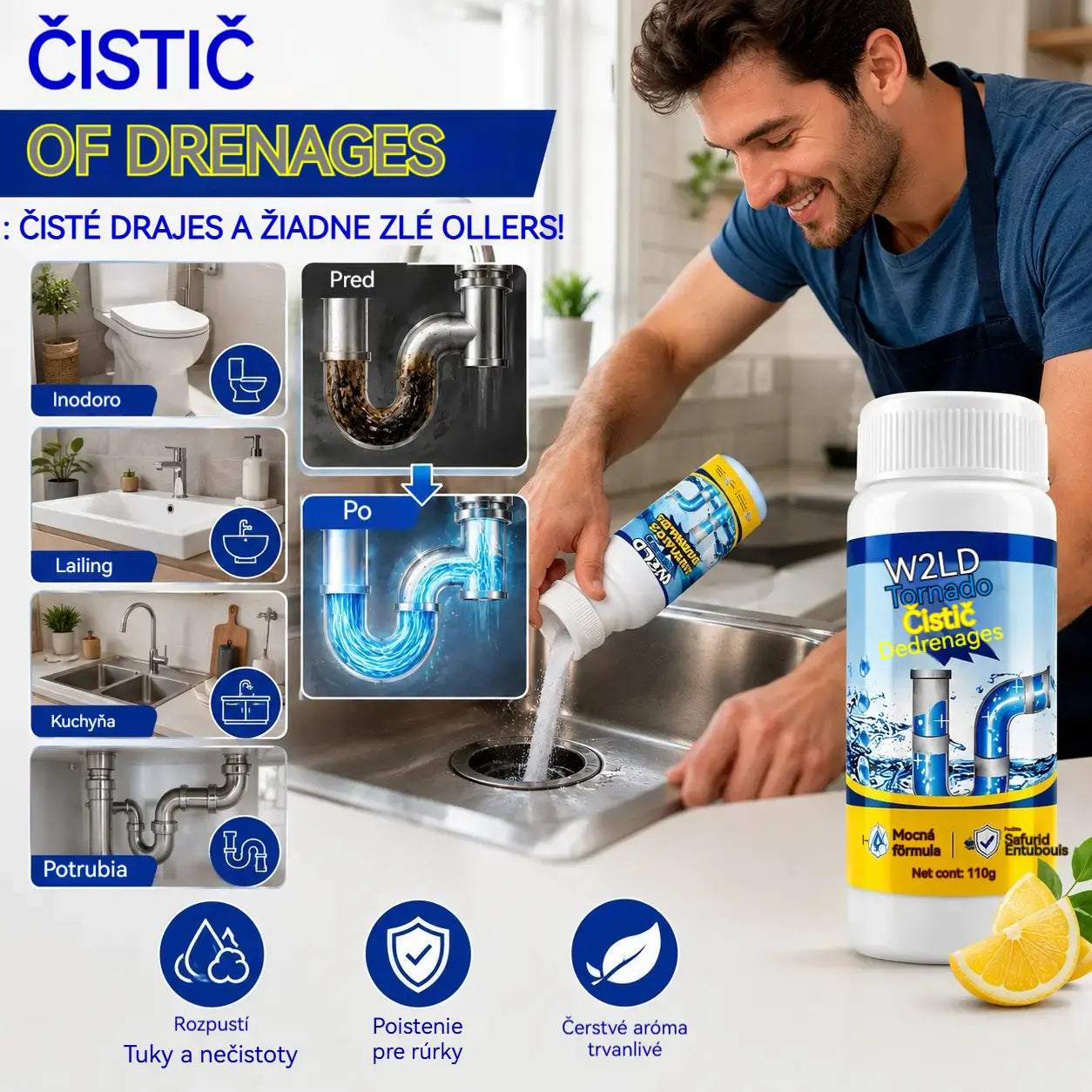 【2 fľaše】✨Čistič drezov a odtokov🛁