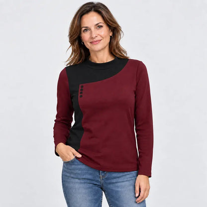 ✨【S-3XL / 6 farieb】Blúzka s jednofarebnými detailmi, stojačikom a ozdobnými gombíkmi (ľahký termo flís)