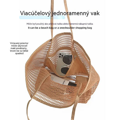 🌞Skladateľná plážová taška – sieťovaná taška cez rameno