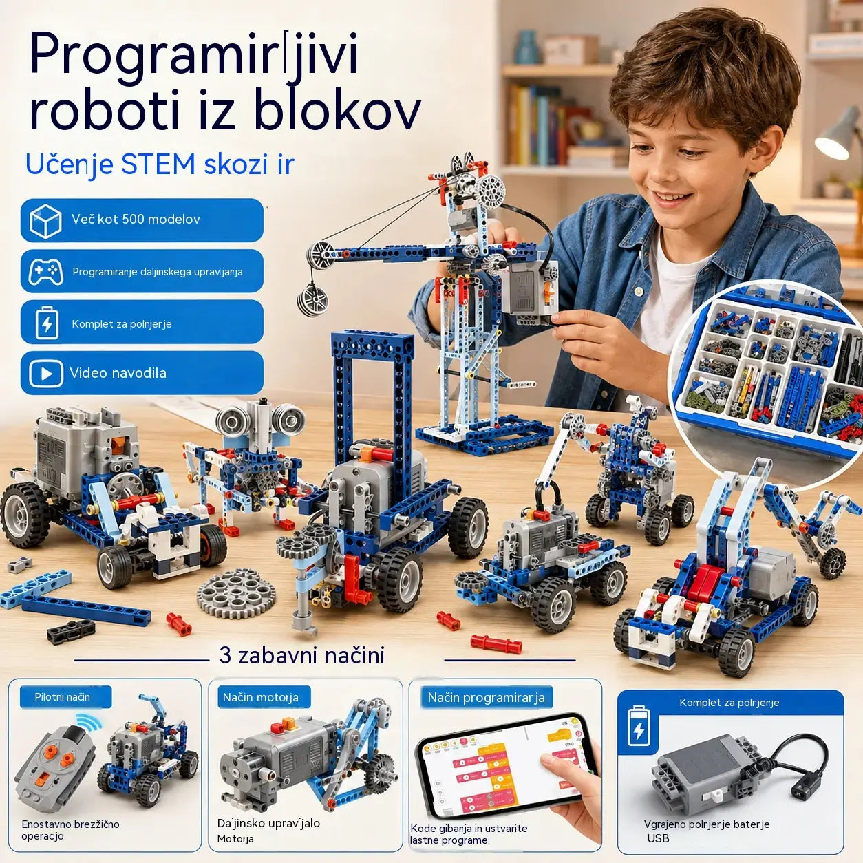 🤖🧩【396 kosov】【Pakirano v vrečki - brez napajalnika】Otroški komplet električnega robota za sestavljanje