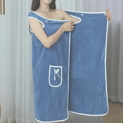 【80*145CM】🛀Dámska nositeľná sprchová sukňa pre väčšie veľkosti – bezpečný dizajn s 2 gombíkmi, super mäkký koralový flís a rýchloschnúca savosť – úplné krytie, ktoré drží na mieste, žiadne nepríjemné kvapky uteráka 🚿