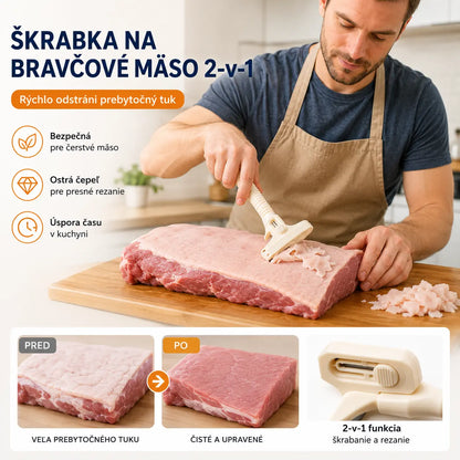 🥩🔥 50% ZĽAVA! 【1 blok na nože + 10 čepelí】Škrabka na mäso z nehrdzavejúcej ocele – jednoduchý nástroj na odstraňovanie tuku a nečistôt z hovädzieho a bravčového mäsa 🔪✨