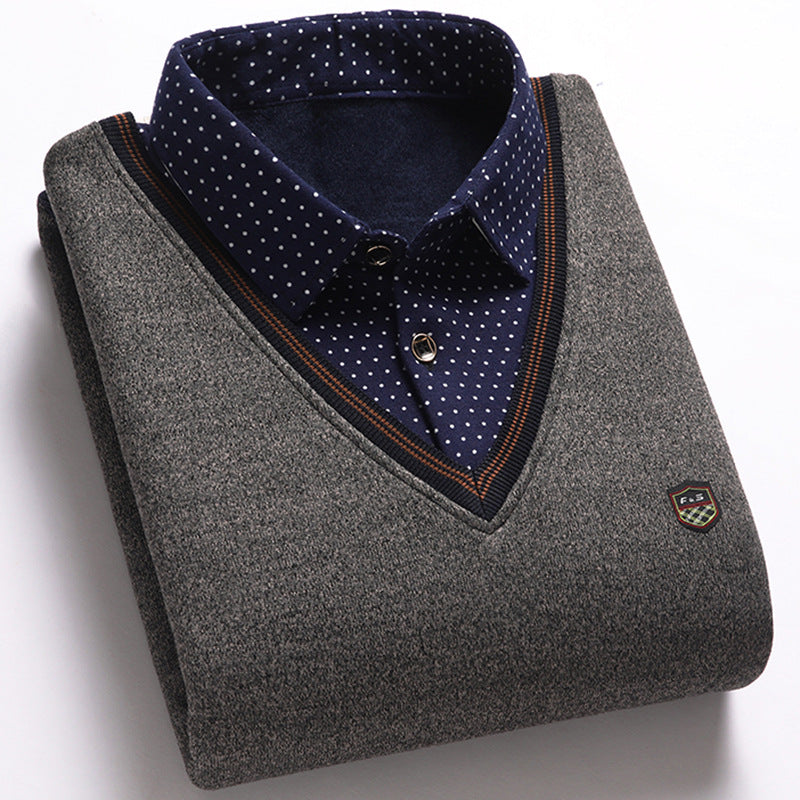 👔🔥【M-4XL】 Nová pánska pletená košeľa s zamatovým efektom na jeseň/zimu