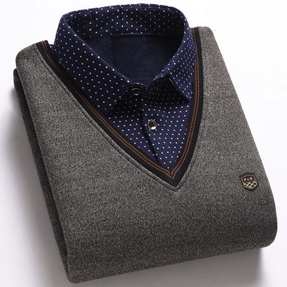 👔🔥【M-4XL】 Nová pánska pletená košeľa s zamatovým efektom na jeseň/zimu
