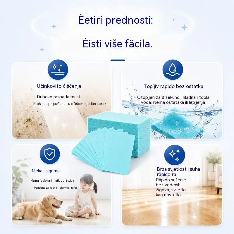 💦🏡【3 pakiranja, ukupno 90 listova】Vlažne maramice za čišćenje podova topljive u vodi