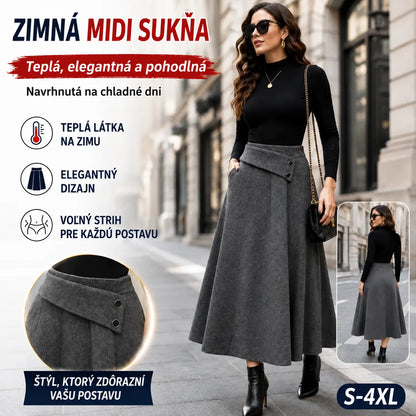 👗🎀【S-4XL】Jesenná/zimná vlnená midi sukňa