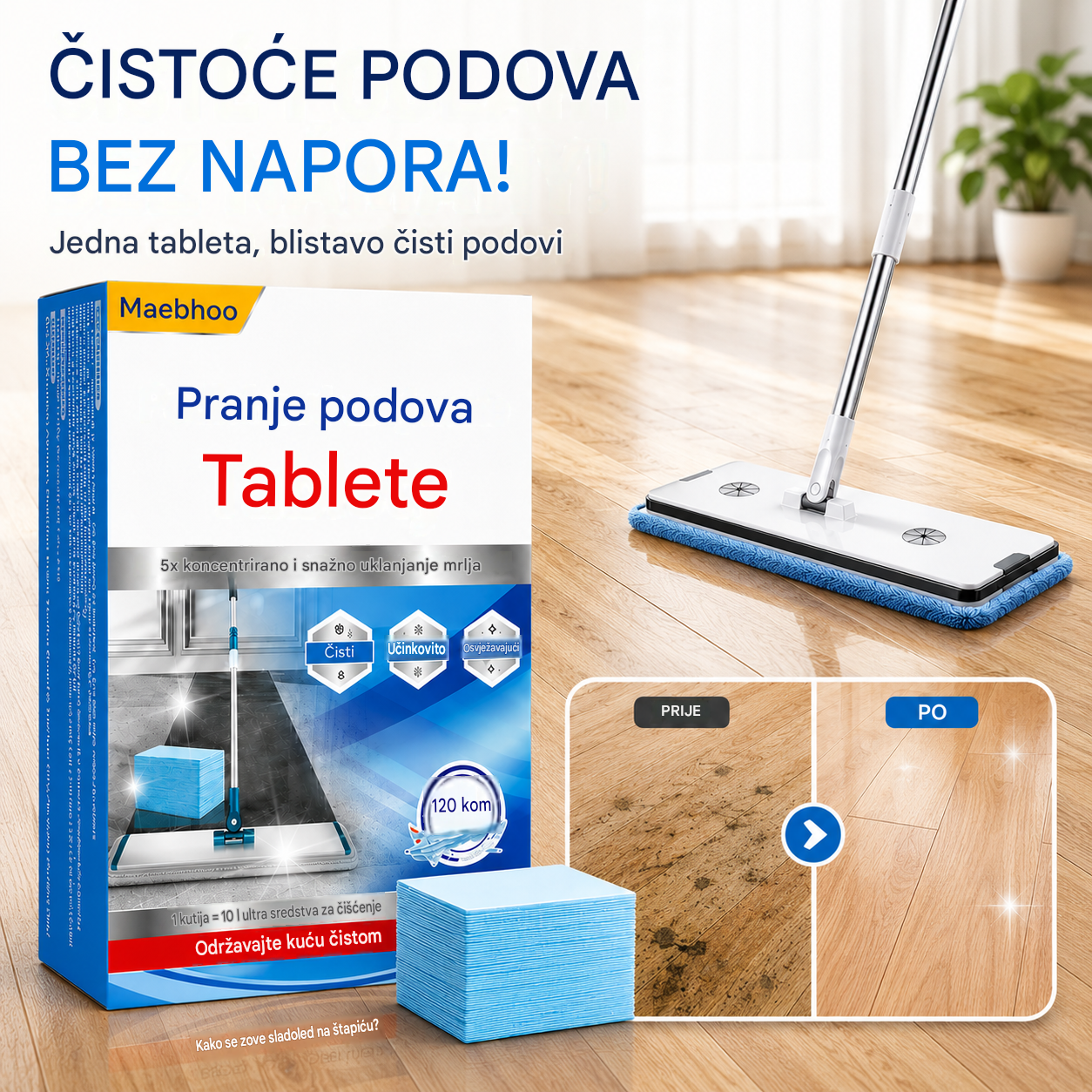 💦🏡【Pakiranje od 120 listova】Vlažne maramice za čišćenje podova topive u vodi