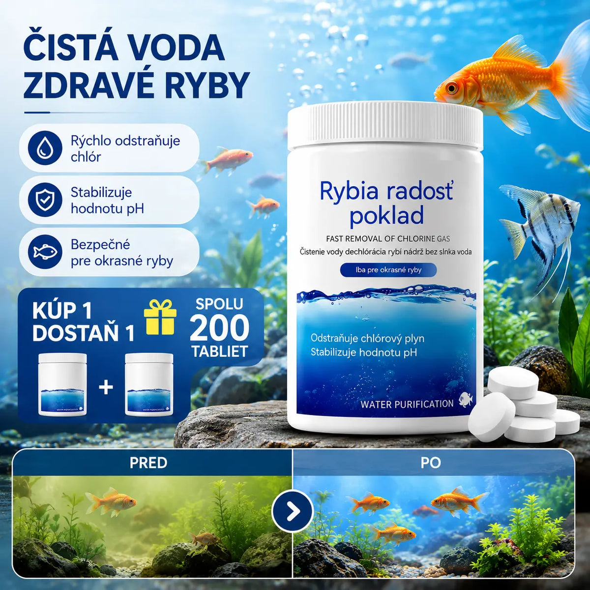 🐟【Kúpte 1 a získajte 1 zadarmo】💧 Šumivé tablety na čistenie akváriovej a jazierkovej vody, okysličovacie tablety do akvária 🔥