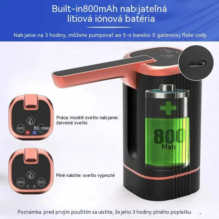 🚰 Skladací elektrický dávkovač vody – prenosné USB čerpadlo na prečerpávanie vody, univerzálne pre 2-5-galónové džbány, dávkovanie vody na kempovanie a do domácnosti