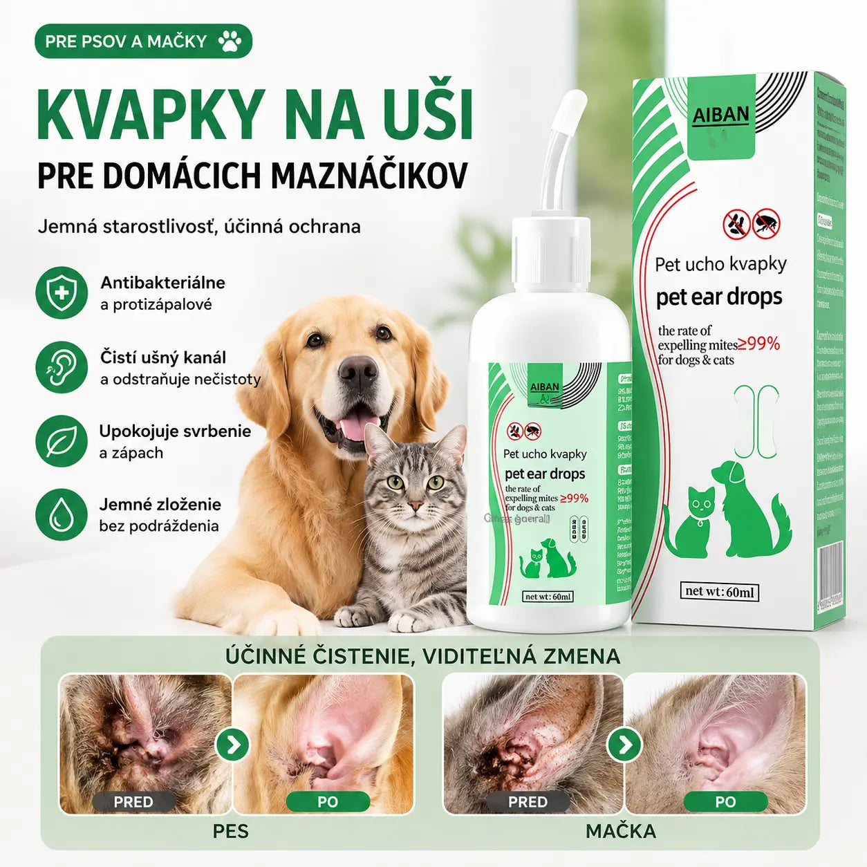【Kúp 1, získaj 1 zadarmo】🐶🐱 Čistič uší domácich zvierat | Upokojuje svrbenie uší 👂 Vhodné pre mačky a psy
