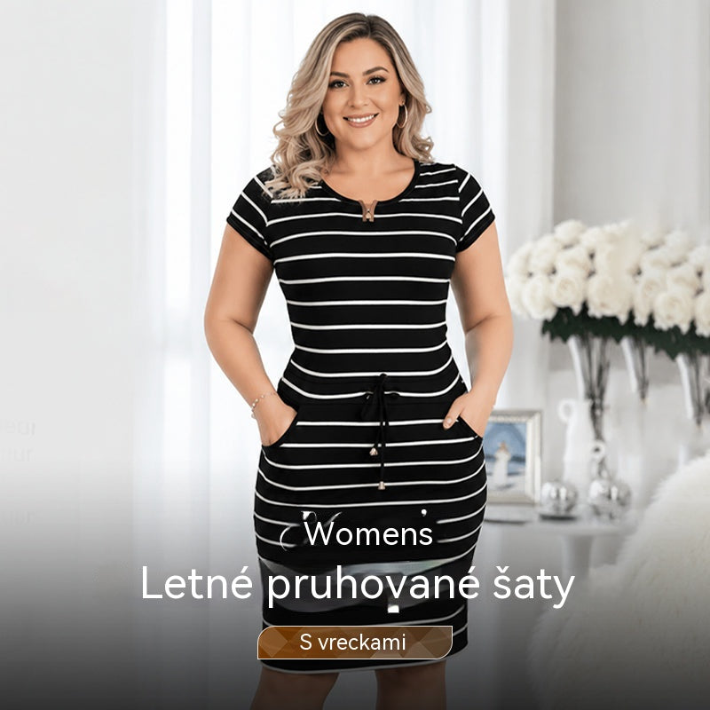 ⏳Časovo obmedzená ponuka⏰Dámske letné pruhované šaty s vreckami