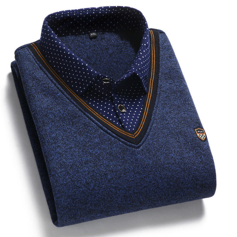 👔🔥【M-4XL】 Nová pánska pletená košeľa s zamatovým efektom na jeseň/zimu