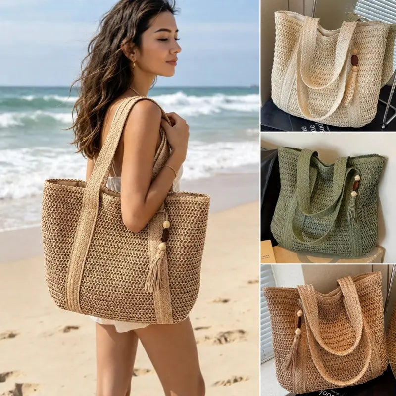 💖✨Ženska tkana torba čez ramo — elegantna enobarvna torba čez ramo z okrasnimi resicami