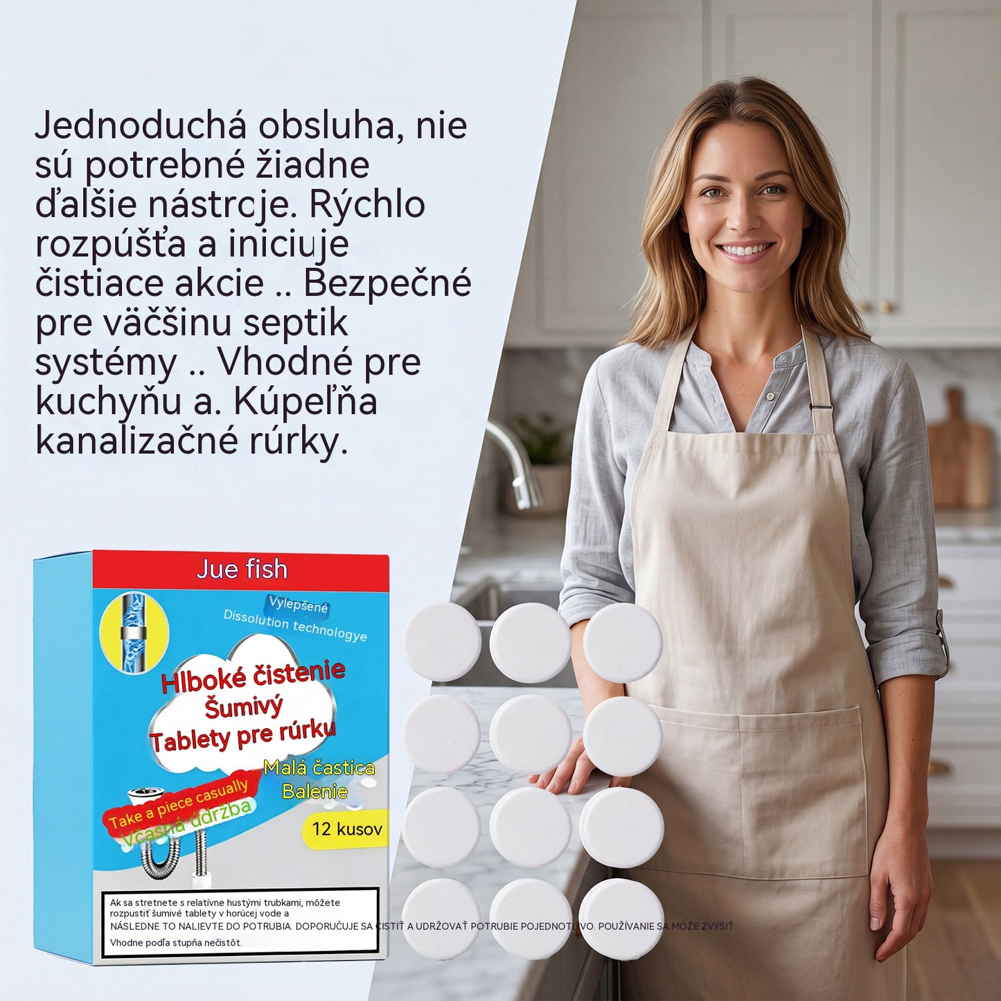 🥳3 balenia za 23 eur💞 Výkonné šumivé tablety na čistenie potrubia, rýchlo rozpúšťajú mastnotu a upchatia z vlasov, antibakteriálny čistič potrubia a dezodorant pre umývadlo, toaletu a podlahové odtoky.