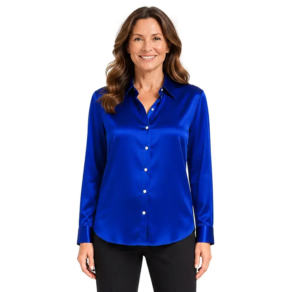 ✨【S-5XL】Dámska saténová košeľa s dlhým rukávom a potlačou