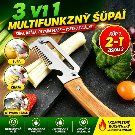 ✅【Kúp 1 a dostaneš 1 zadarmo!】🧅🔪 Viacúčelová kuchynská škrabka 3 v 1: olúpa, krája a otvára uzávery fliaš! 🔥