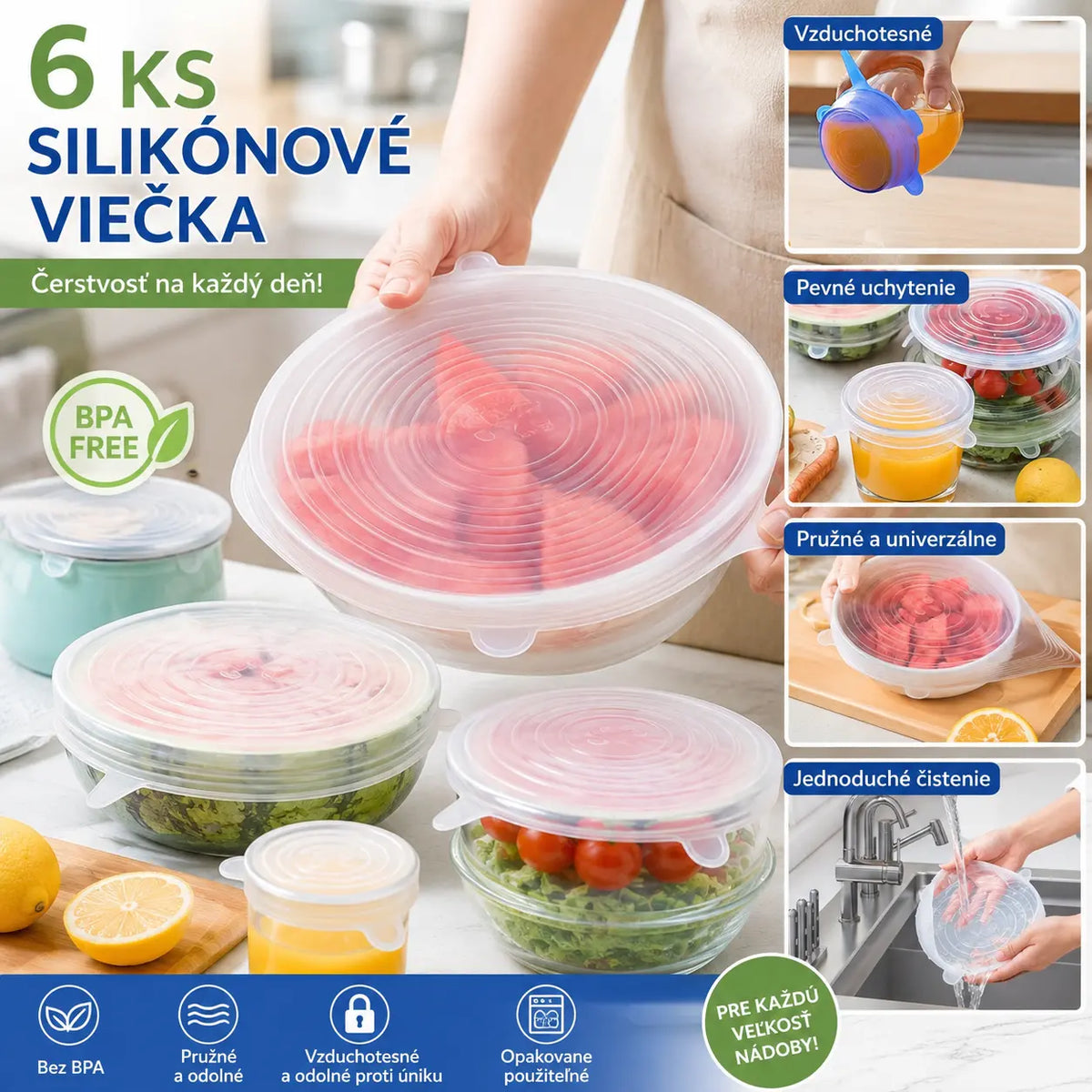 🥣Posledný deň výpredaja – 50 % zľava🔥 Silikónové viečka na uchovávanie potravín (balenie po 6 ks)