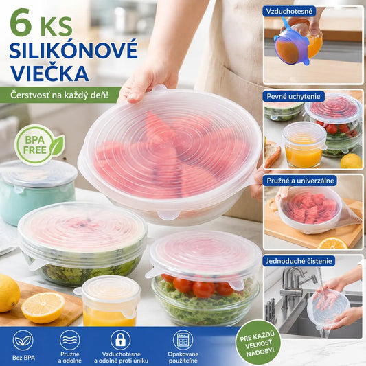 🥣Posledný deň výpredaja – 50 % zľava🔥 Silikónové viečka na uchovávanie potravín (balenie po 6 ks)