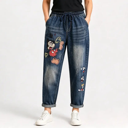 Ženske retro široke traperice s vezom i elastičnim strukom – jedinstveni stil harem traperica (veličine S-5XL, 2 boje) 👖✨🍂