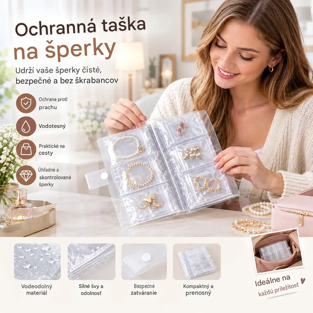 🌟Praštinové vrecko na šperky, prenosné vrecko na šperky z priehľadného PVC