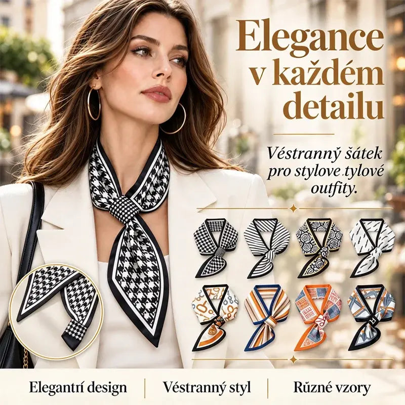 ✨Všestranná obojstranná hodvábna šatka – dekoratívna a chrániaca krk.