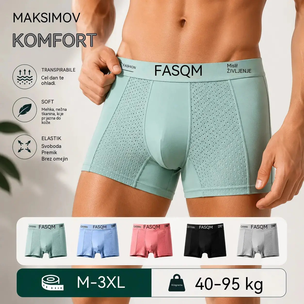 💥👍【Kupite 3, dobite 3 gratis】【L-4XL】Moške boksarice iz ledeno svilene dihajoče mrežaste tkanine
