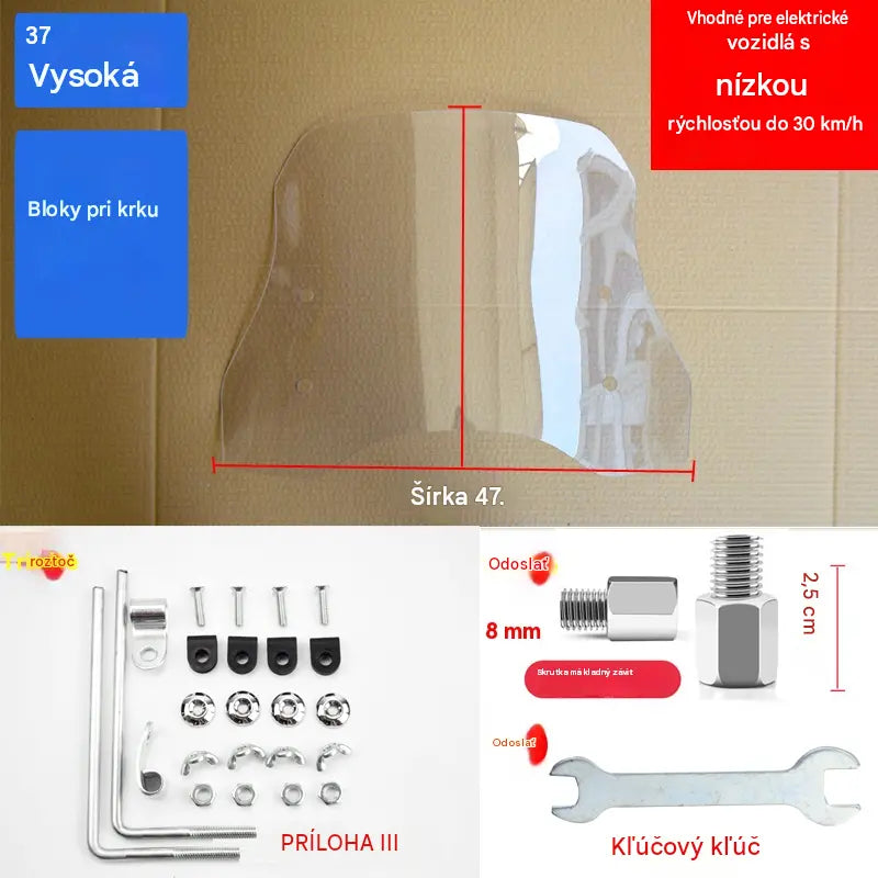 💥💥🏍️【Hrúbka 2,0 mm, výška 37 cm】nové čelné sklo pre elektromobily a motocykle, univerzálne čelné sklo