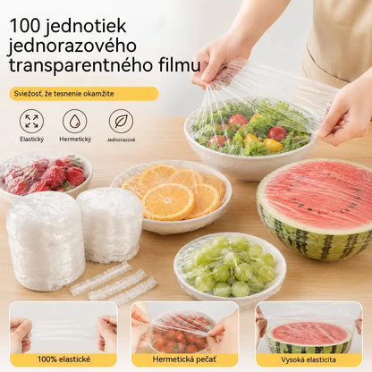 🥣【200 kusov】Jednorazová priehľadná fólia, ideálna na nádoby a potraviny. Perfektne sedí, dobre tesní a ľahko sa používa.