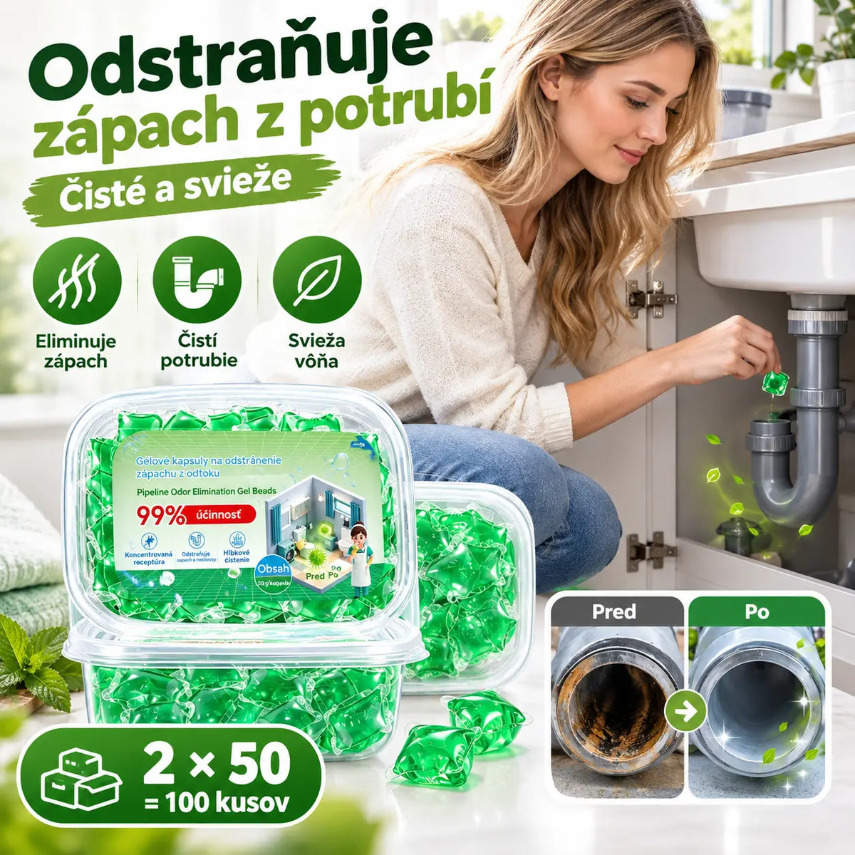 【2 balenia po 100 tabletách za 22 eur】🏠💧 Dezodoračné kapsuly do odtoku – bioenzýmové zloženie neutralizuje pachy pri zdroji a poskytuje okamžitú sviežosť. 🚰