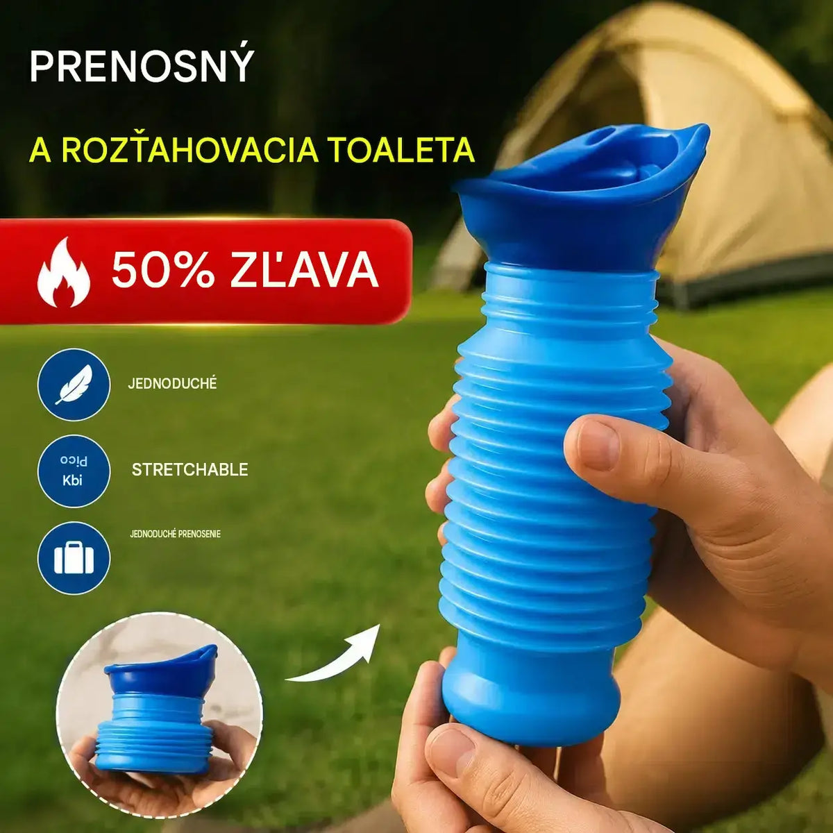 🔥Prenosný skladací pisoár pre mužov, ženy, deti a seniorov – Opakovane použiteľné pisoáre