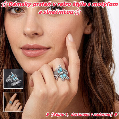 💍【Kúpte 1，dostanete 1 zadarmo】⭐Dámsky prsteň v retro štýle s motýľom a slnečnicou