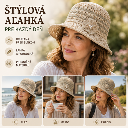 🎀👒Elegantný slnečný klobúk s vydlabaným pleteným dizajnom, ktorý účinne blokuje slnečné svetlo.