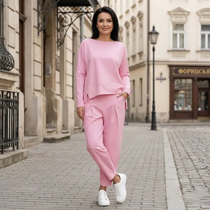 【S-5XL】💖Súprava nohavíc s dlhým rukávom a okrúhlym výstrihom, dvojdielna súprava