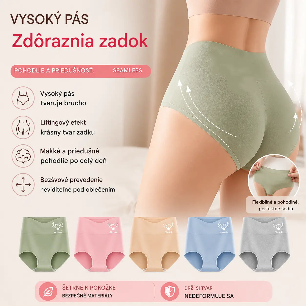 【6-dielna sady】- Nadvihnutie zadku s vysokým pásom z vysoko kvalitnej bavlny✨️ （45-95 kg）
